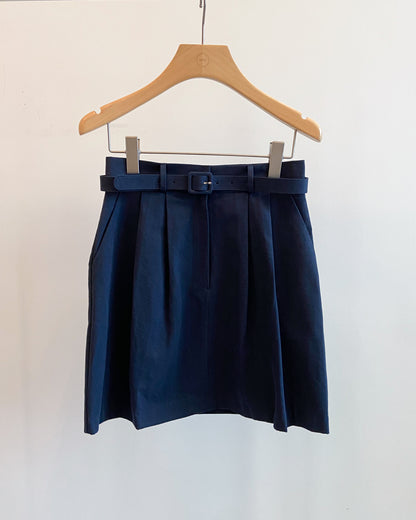 Premium! 包邊腰帶雙褶短裙 Pleated belt skirt