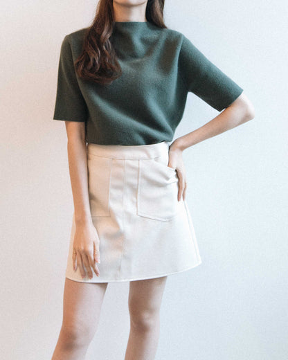 前雙口袋短皮裙 Pocket leather skirt